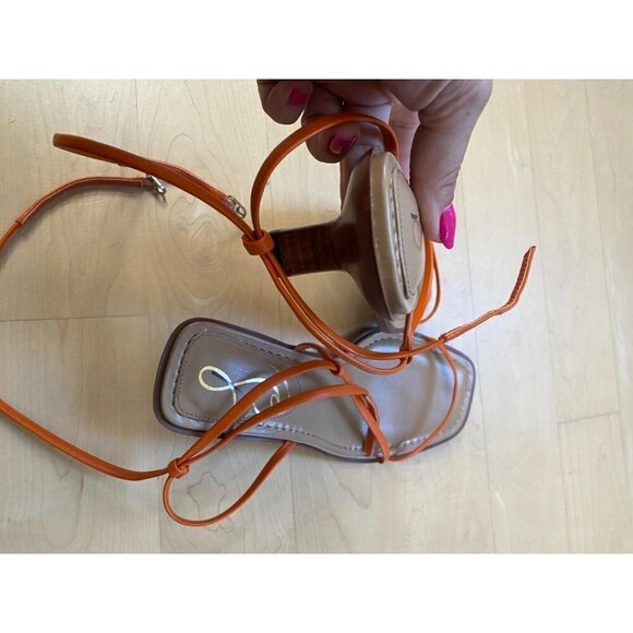 SAM Edelman BNWT "Dominique" ankle strap kitten heel women NEW orange - Picture 5 of 9